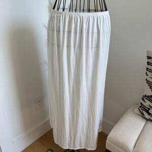 Vintage Vanity Fair White A-Line Satin Midi Slip Skirt Slit Lace Trim Size M